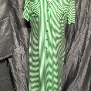 Alfred Weber dress 👗 short sleeve, green and white, Large